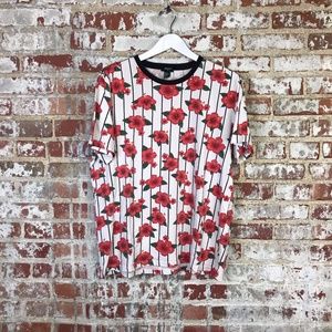 Black and white striped shirt with flowers Xl